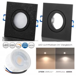 IP44 LED Einbaustrahler frs Bad schwarz eckig flach 230V 5W dimmbar